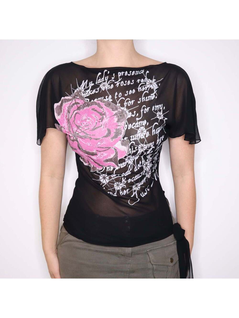 Y2K French Black Graphic Poem Blouse (S/M)